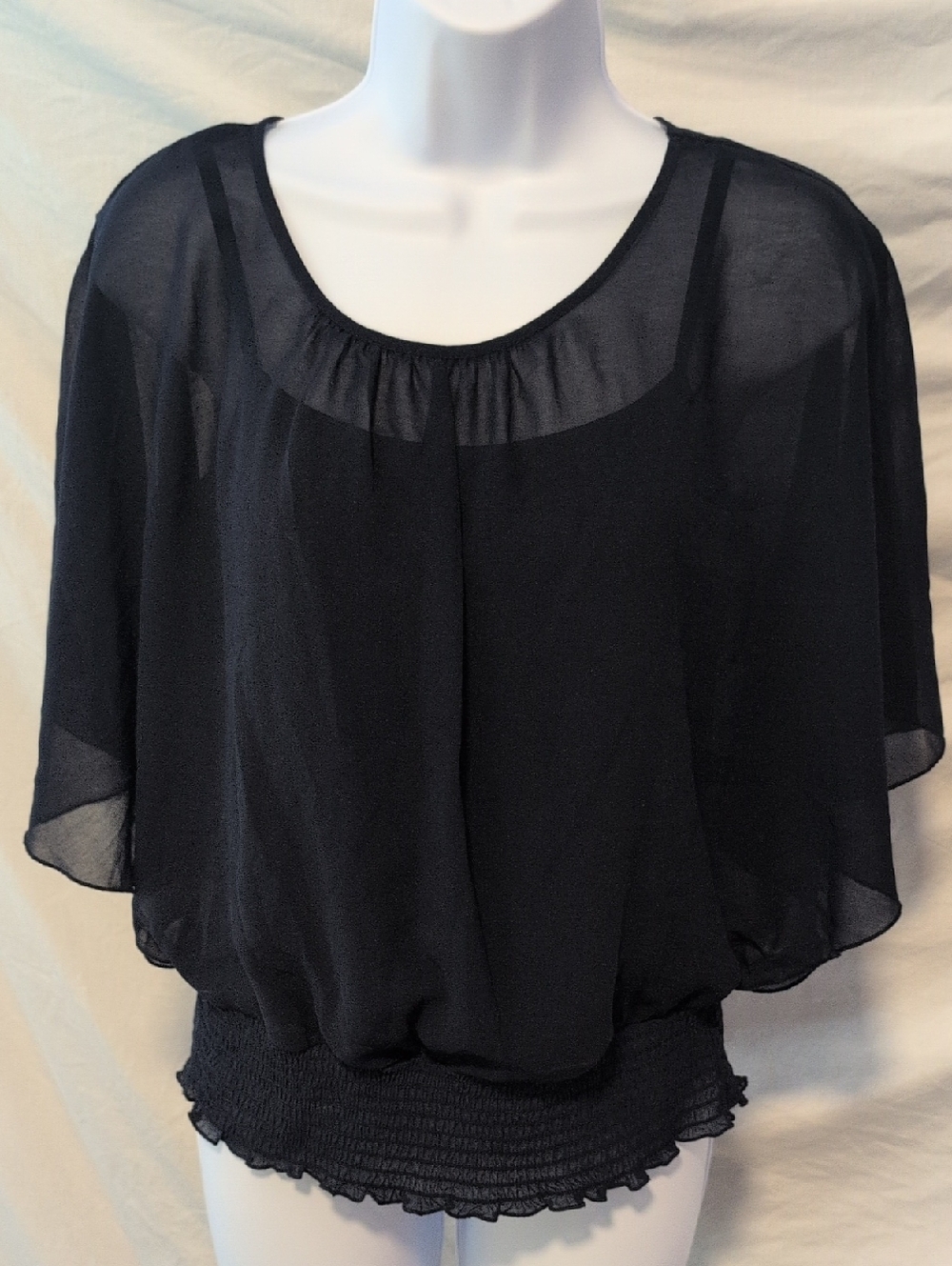 Bwear Navy Blue Semi-Sheer Blouson Top